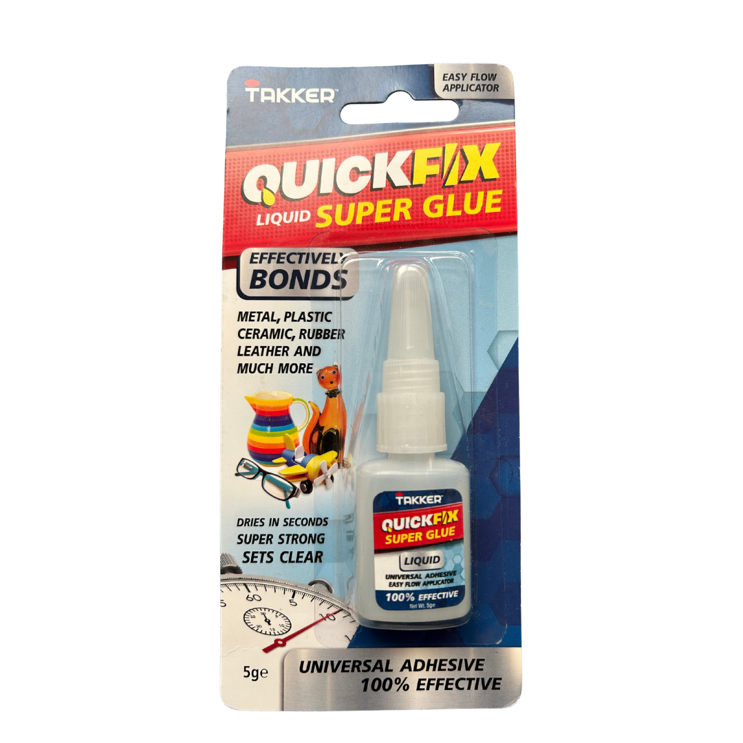 Takker QuickFix Liquid Super Glue — Fast-Acting, Ultra-Strong Universal Adhesive (5g)